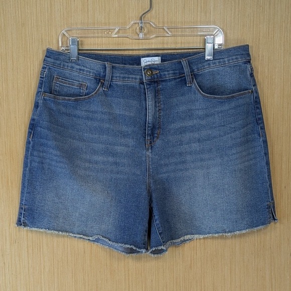 Jessica Simpson Pants - Jessica Simpson Womens Blue Denim Shorts Size 14 High Rise Raw Hem Medium Wash
